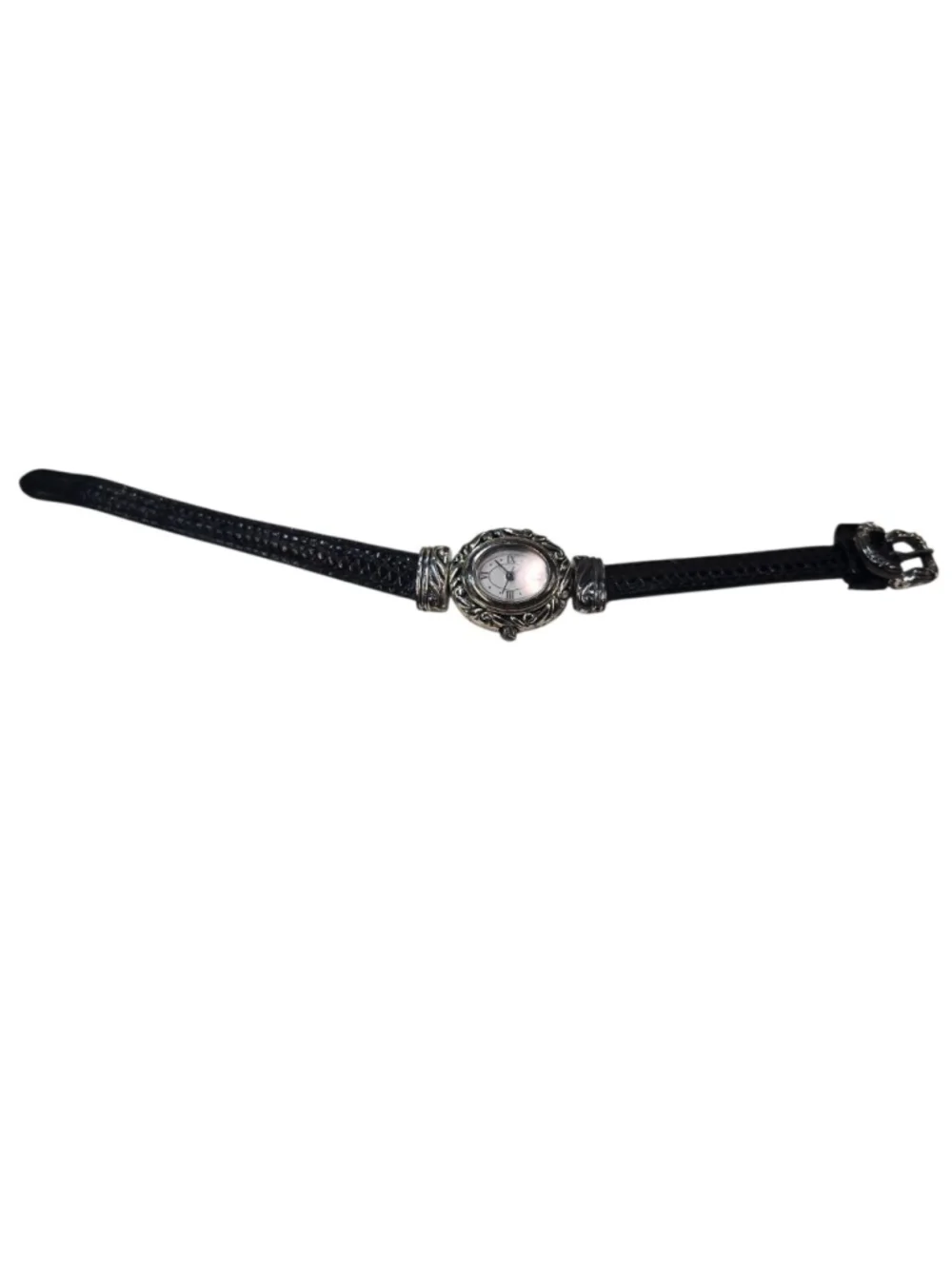 Brighton Paris Watch Silver Tone Black Brown Leather Reversible Band Works Well